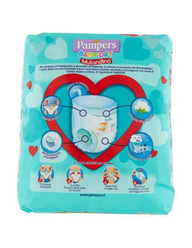 pampers baby dry mutandino - taglia 4 maxi 6-15kg - 16 pezzi: tuttocasashop.live: igiene e cura della persona