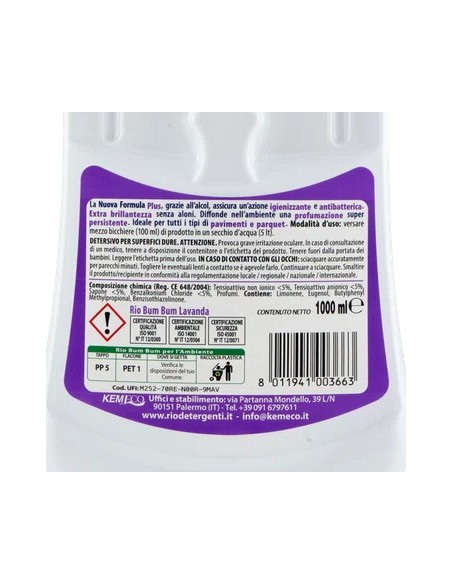 rio bumbum plus+ detergente pavimenti - 1 litro - lavanda: tuttocasashop.live: pulizia e cura della casa