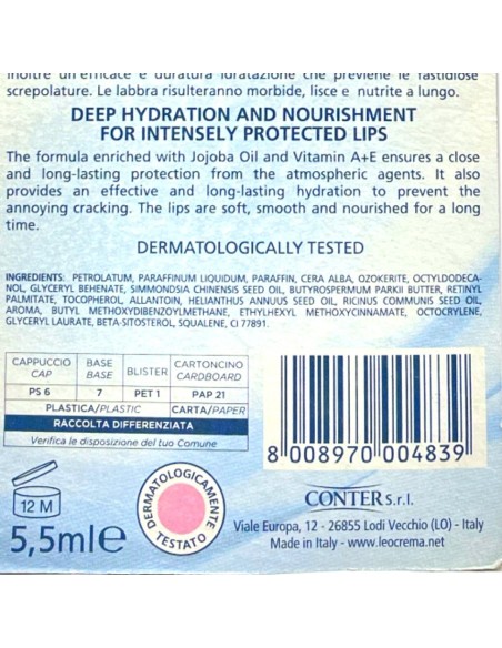 leocrema stick labbra 5.5ml - bianco - senza glutine lattosio parabeni: tuttocasashop.live: igiene e cura della persona