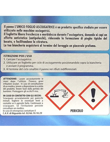 l'unico 20 fogli profumati per asciugatrice con ammorbidente - classico: tuttocasashop.live: prodotti per bucato e tessuti