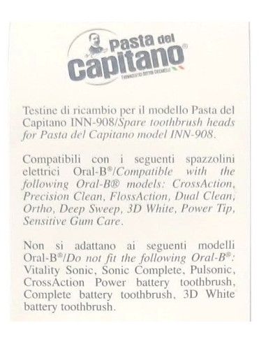 pasta del capitano - 4 testine ricambio per spazzolino elettrico - inn-90801: tuttocasashop.live: igiene e cura della persona