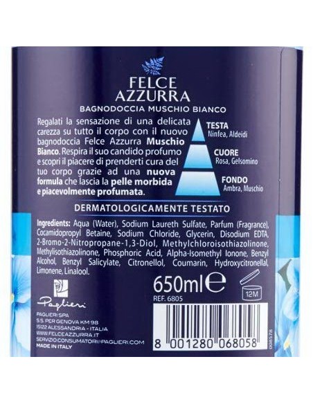 felce azzurra bagnoschiuma 650ml - muschio bianco - bagnodoccia delicatezza: tuttocasashop.live: igiene e cura della persona