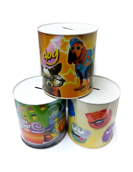 salvadanaio latta alto 13cm diametro 11cm - varie fantasie assortite: tuttocasashop.live: altro - bazar