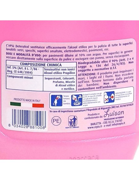 ce' piu' deteralcol prufumato - 1 litro - sostituisce l'acool etilico: tuttocasashop.live: pulizia e cura della casa