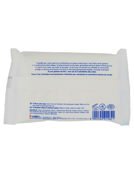 fresh&clean carta igienica umidificata - 12 salviettine gettabili nel wc: tuttocasashop.live: igiene e cura della persona
