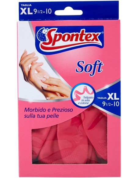 spontex soft guanti gomma felpati taglia xl 9.5 extra grande: tuttocasashop.live: pulizia e cura della casa