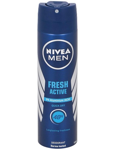 nivea deodorante spray - 150ml - for men - 48h - fresh active - dermo tested: tuttocasashop.live: igiene e cura della persona