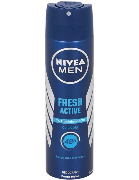 nivea deodorante spray - 150ml - for men - 48h - fresh active - dermo tested: tuttocasashop.live: igiene e cura della persona