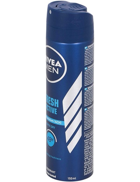 nivea deodorante spray - 150ml - for men - 48h - fresh active - dermo tested: tuttocasashop.live: igiene e cura della persona