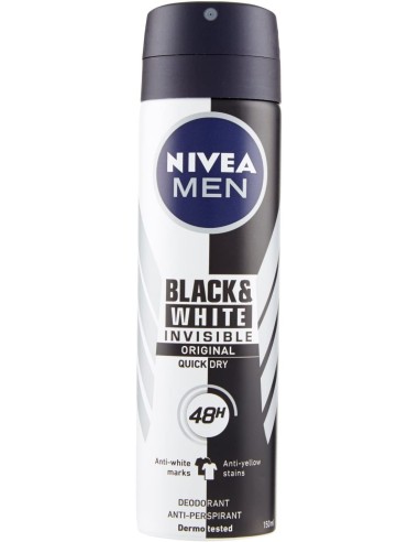 nivea deodorante spray - 150ml - for men - 48h - black&white - non macchia: tuttocasashop.live: igiene e cura della persona