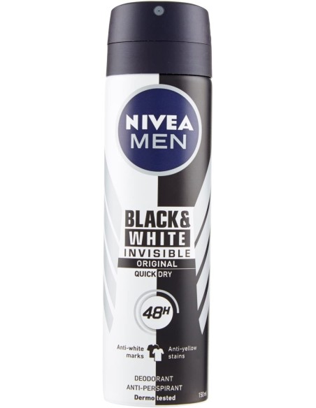 nivea deodorante spray - 150ml - for men - 48h - black&white - non macchia: tuttocasashop.live: igiene e cura della persona