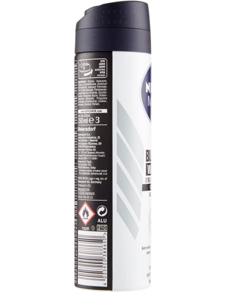 nivea deodorante spray - 150ml - for men - 48h - black&white - non macchia: tuttocasashop.live: igiene e cura della persona