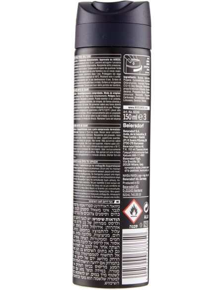 nivea deodorante spray - 150ml - for men - 48h - black&white - non macchia: tuttocasashop.live: igiene e cura della persona