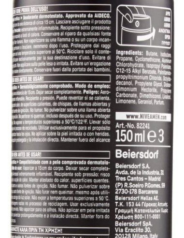 nivea deodorante spray - 150ml - for men - 48h - black&white - non macchia: tuttocasashop.live: igiene e cura della persona