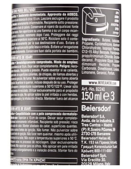 nivea deodorante spray - 150ml - for men - 48h - black&white - non macchia: tuttocasashop.live: igiene e cura della persona