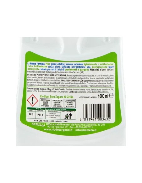 rio bumbum plus+ detergente pavimenti - 1 litro - limone e zagara di sicilia: tuttocasashop.live: pulizia e cura della casa