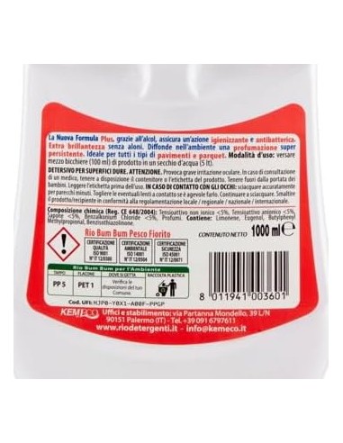 rio bumbum plus+ detergente pavimenti - 1 litro - pesco fiorito: tuttocasashop.live: pulizia e cura della casa