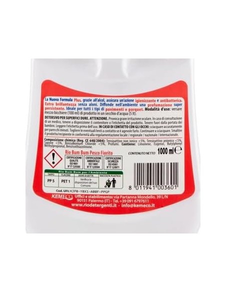 rio bumbum plus+ detergente pavimenti - 1 litro - pesco fiorito: tuttocasashop.live: pulizia e cura della casa