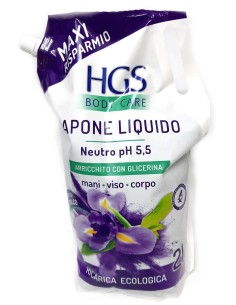 hgs sapone liquido maxi ecoricarica busta - 2 litri - talco e iris: tuttocasashop.live: igiene e cura della persona