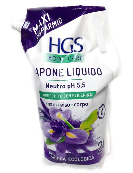 hgs sapone liquido maxi ecoricarica busta - 2 litri - talco e iris: tuttocasashop.live: igiene e cura della persona