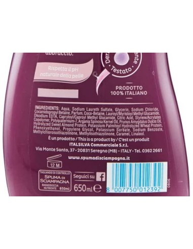spuma di sciampagna bagnodoccia crema - 650ml - olio di argan e patchouli: tuttocasashop.live: igiene e cura della persona