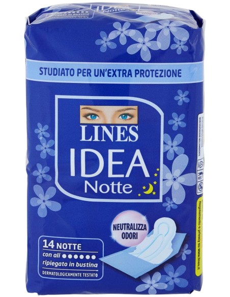 lines idea notte assorbenti - 14 pezzi - notte con ali ripiegati in bustina: tuttocasashop.live: igiene e cura della persona