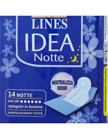 lines idea notte assorbenti - 14 pezzi - notte con ali ripiegati in bustina: tuttocasashop.live: igiene e cura della persona