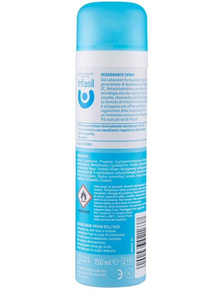 infasil deodorante spray - 150ml - freschezza naturale no alcool 24h 2c: tuttocasashop.live: igiene e cura della persona
