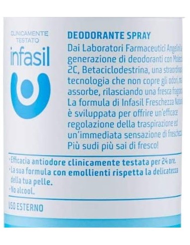 infasil deodorante spray - 150ml - freschezza naturale no alcool 24h 2c: tuttocasashop.live: igiene e cura della persona