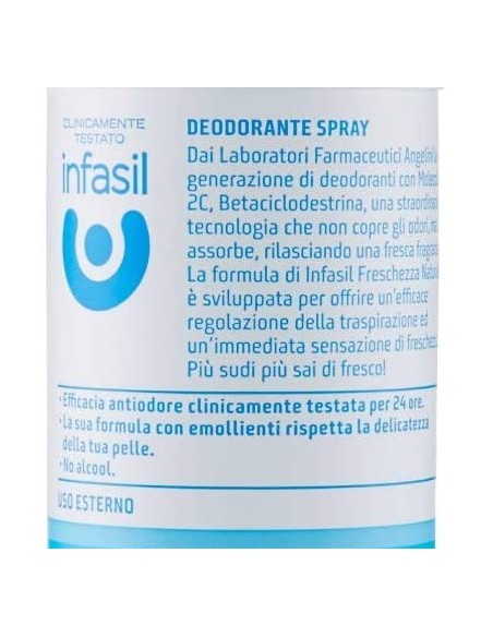 infasil deodorante spray - 150ml - freschezza naturale no alcool 24h 2c: tuttocasashop.live: igiene e cura della persona