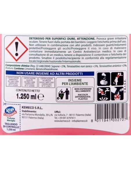 rio casamia 1250ml marsiglia - pavimenti e superfici - sapone + alcool: tuttocasashop.live: pulizia e cura della casa