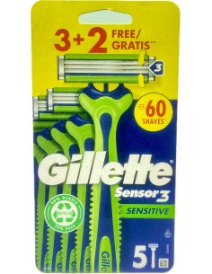 gillette sensor3 rasoi radi e getta trilama - 5 pezzi - sensitive: tuttocasashop.live: igiene e cura della persona