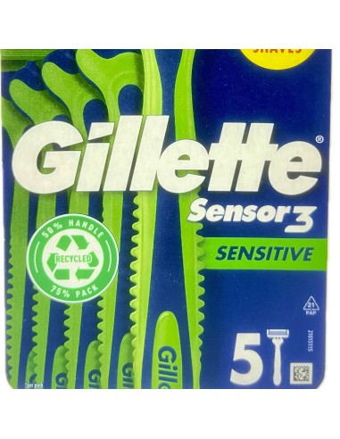gillette sensor3 rasoi radi e getta trilama - 5 pezzi - sensitive: tuttocasashop.live: igiene e cura della persona
