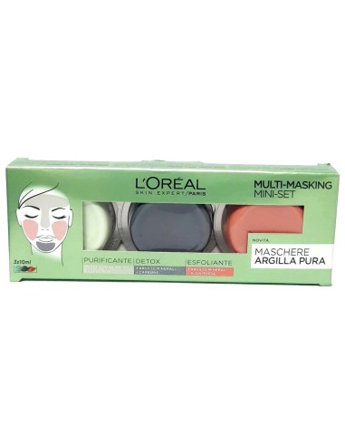 l'oreal skin expert multi-masking maschere viso argilla pura - mini set tris: tuttocasashop.live: igiene e cura della persona