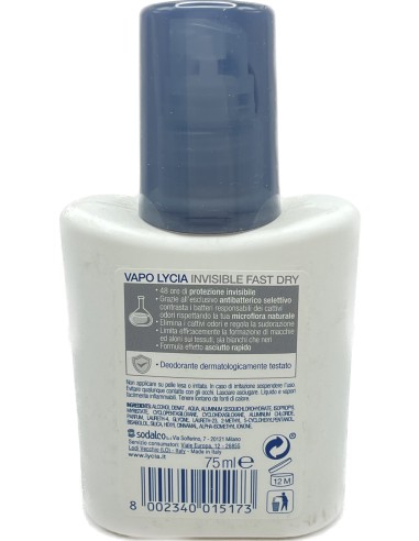 lycia deodorante vapo no-gas 75ml - invisible dry - non macchia: tuttocasashop.live: igiene e cura della persona