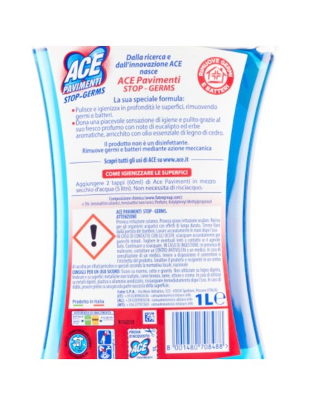 ace pavimenti igienizzante - 1 litro - stop germs - senza candeggina: tuttocasashop.live: pulizia e cura della casa