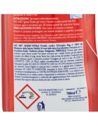 wc net detergente per wc 700ml - igiene totale gel - disinfettante 5 azioni: tuttocasashop.live: pulizia e cura della casa