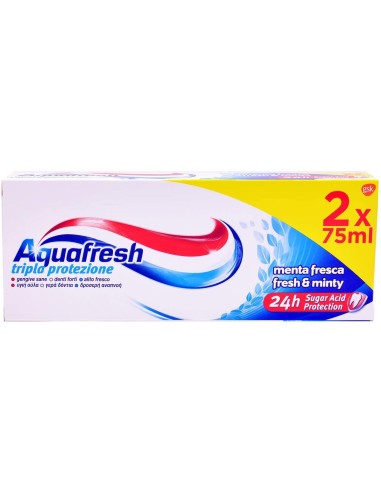 aquafresh dentifricio 75ml - 2 tubi - tripla protezione - menta fresca 24h: tuttocasashop.live: igiene e cura della persona