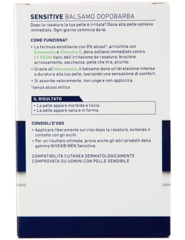 nivea for men after shave sensitive - 100ml - balsamo dopobarba senza alcool: tuttocasashop.live: igiene e cura della persona