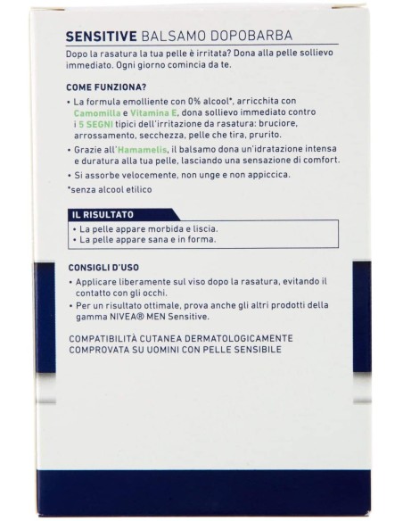 nivea for men after shave sensitive - 100ml - balsamo dopobarba senza alcool: tuttocasashop.live: igiene e cura della persona
