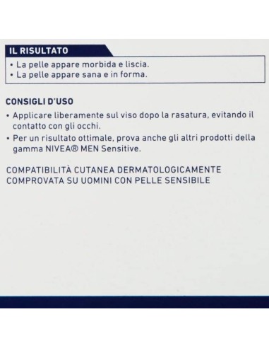 nivea for men after shave sensitive - 100ml - balsamo dopobarba senza alcool: tuttocasashop.live: igiene e cura della persona