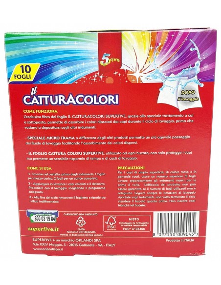 super five 5 - il cattura colori - 10 foglietti acchiappa colore - lavatrice: tuttocasashop.live: prodotti per bucato e tessuti