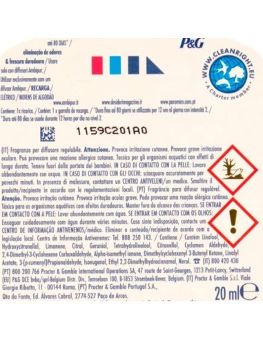 ambipur deodorante ambienti elettrico - 20ml 80 giorni - ricarica - cotone: tuttocasashop.live: pulizia e cura della casa