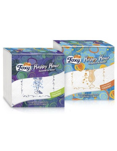 foxy happy hour tovaglioli doppiovelo 33x33cm - 50 pezzi - decori assortiti: tuttocasashop.live: carta & monouso