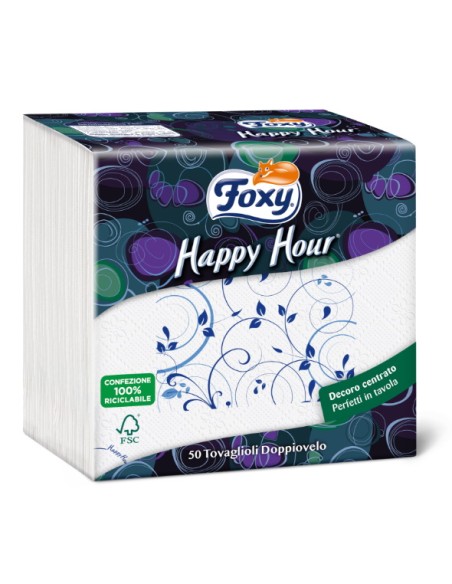 foxy happy hour tovaglioli doppiovelo 33x33cm - 50 pezzi - decori assortiti: tuttocasashop.live: carta & monouso