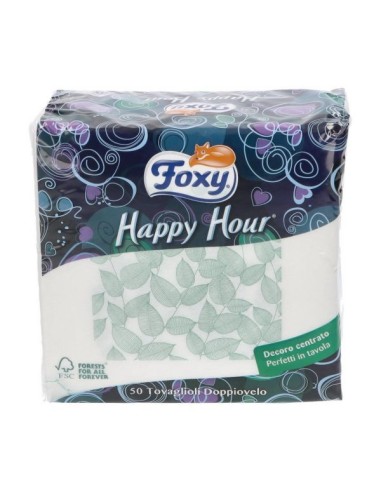 foxy happy hour tovaglioli doppiovelo 33x33cm - 50 pezzi - decori assortiti: tuttocasashop.live: carta & monouso