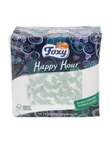 foxy happy hour tovaglioli doppiovelo 33x33cm - 50 pezzi - decori assortiti: tuttocasashop.live: carta & monouso