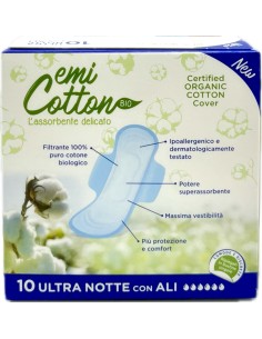 emi cotton assorbenti ultra in cotone - 10 pezzi - notte: tuttocasashop.live: igiene e cura della persona