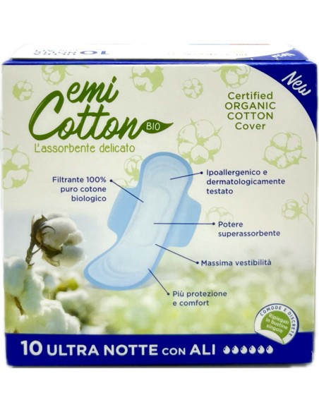 emi cotton assorbenti ultra in cotone - 10 pezzi - notte: tuttocasashop.live: igiene e cura della persona