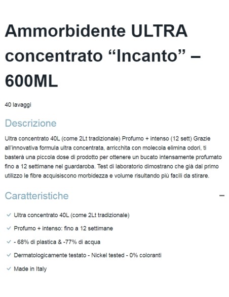 dual power ultra ammorbidente concentrato 24 lavaggi - 600ml - incanto: tuttocasashop.live: prodotti per bucato e tessuti